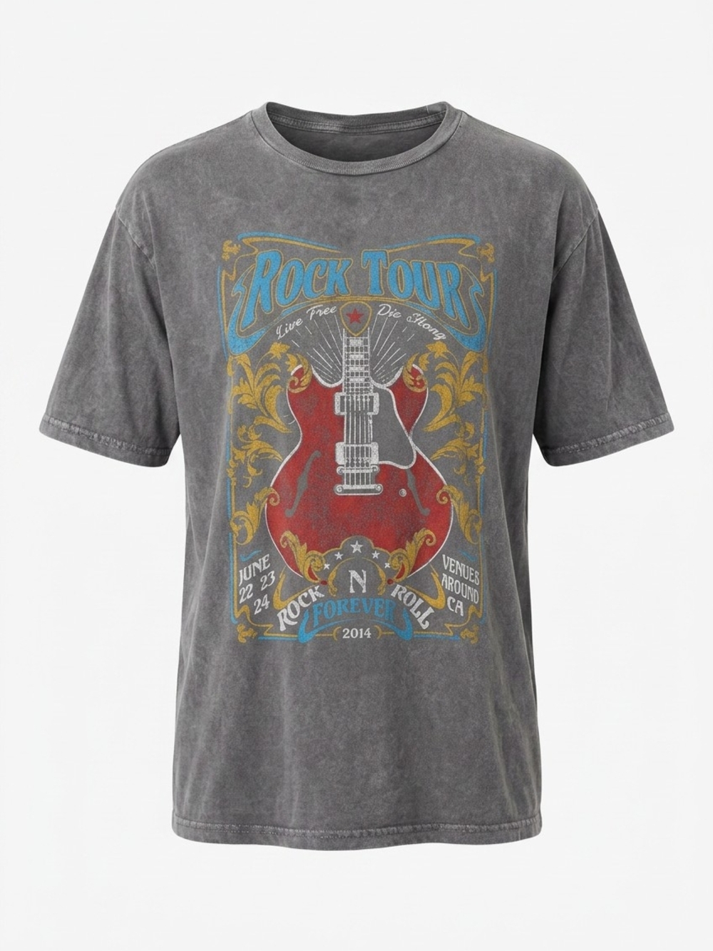Rock Tour 2014 Graphic Tee Mineral Wash Charcoal Men's Women's Small USA 5000